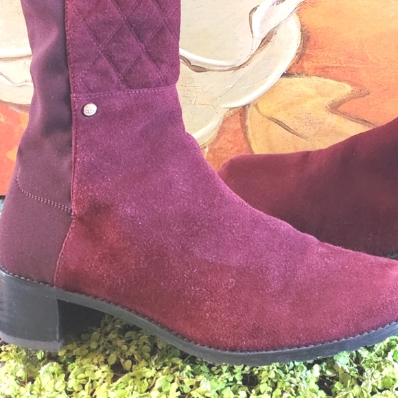 STUART WEITZMAN Merlot Wine Suede Knee High 2" Heel Slip On Elastic Back Boots 9 - Picture 8 of 15